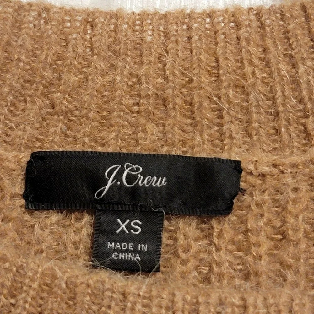 JCrew Sweater Tan Black Floral Accents Wool Alpaca Cable Knit Size XS